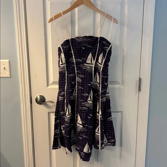 NWT Anthropologie Celadine Scallop Piped Mini Dress in Blue Motif, size XL - Picture 5 of 13